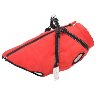 Abbildung von vidaXL Hundemantel mit Geschirr Wasserdicht Reflektierend Rot L68, Winter, Hundejacke Geschirr, Welpenmantel