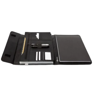 Abbildung von Stop Ocean Plastic 46223 RPET Fächermappe BALI, Organizer A4 mit 13 Fächern, Meetingmappe aus PET Nylon und Leder, Schreibmappe, Mappe Notizblock, Dokumentenmappe ca. 36,5 x 29 4 cm, Anthrazit