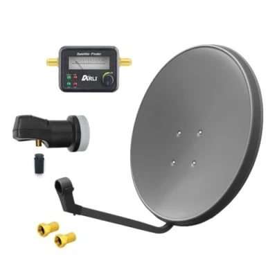 Abbildung von ARLI 60cm HD Sat Anlage Single LNB + Satfinder 2X F Stecker Digital 1 Teilnehmer Antenne Grau UHD 4K FullHD