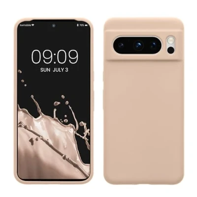 Abbildung von kwmobile Hülle kompatibel mit Google Pixel 8 Pro Silikon Handy Case Handyhülle weiche Oberfläche kabelloses Laden Pastell Pfirsich