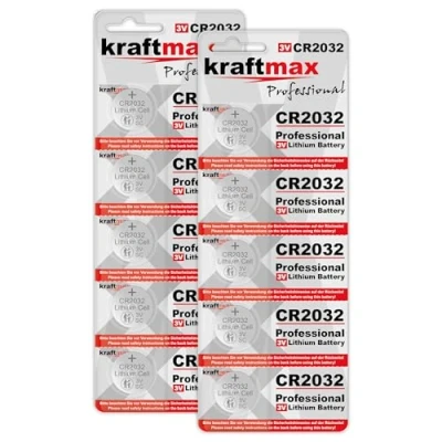 Abbildung von 10er Pack Kraftmax CR2032 Batterie Knopfzelle / 3V CR 2032 Lithium Knopfzellen für professionelle Anwendungen
