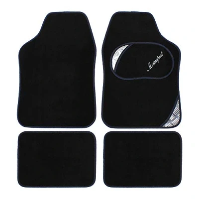 Abbildung von JVL 01 930BL Universal Teppich mit PVC Rückseite, Motorsport Set, Schwarz/Blau, 4 teilig