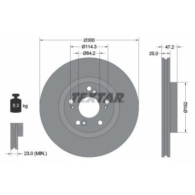 Abbildung von TEXTAR PRO 92140903 Bremsscheibe 300 25 05/09 114,3 innenbelüftet beschichtet ohne Radlager, Radbefestigungsbolzen, Radnabe