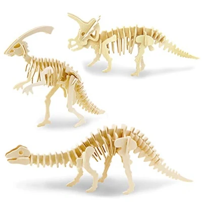 Abbildung von Georgie Porgy Hölzerne 3D Puzzle Sammlung Modell Kit Baukasten Holzhandwerk Kinder Spielzeug Packung 3 (Parasaurolophus Apatosaurus Triceratops)