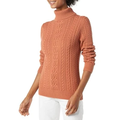Abbildung von Amazon Essentials Damen Leichter Rollkragenpullover Mit Zopfmuster (Erhältlich In Übergröße), Karamell, L