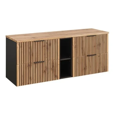 Abbildung von Lomadox Waschbeckenschrank XANTEN 56 140 cm mit Regal in anthrazit Eiche Nb. schwarz gerillt