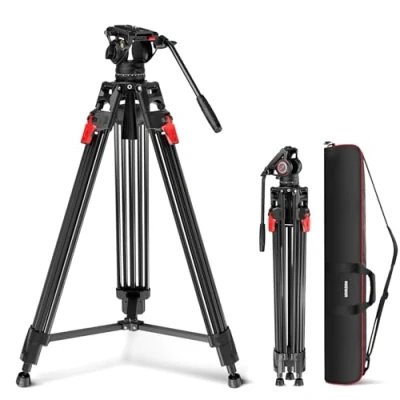 Abbildung von NEEWER 76“ Video Kamera Stativ mit Fluid Kopf, Aluminium Heavy Duty Stand, Dual Modus QR Platte für DSLR Kameras Camcorder, Max Load 17.6lb, LL27