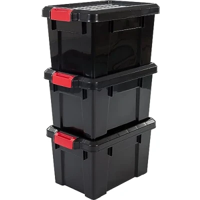 Abbildung von Iris Ohyama, 3er Set, Aufbewahrungsbox, DIY, 21 L, mit Clips, stapelbar, Garage Power Box SK 210 Schwarz