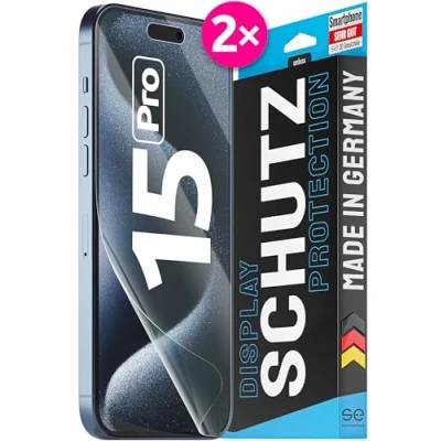 Abbildung von 2x se® 3D SCHUTZFOLIE Transparent für Apple iPhone 15 Pro ,Selbstheilend, 100% Fingerabdruck &amp; FaceID kompatibel, einfache blasenfreie Installation, Ultra Klar, Stoß Kratzfest, aus Deutschland
