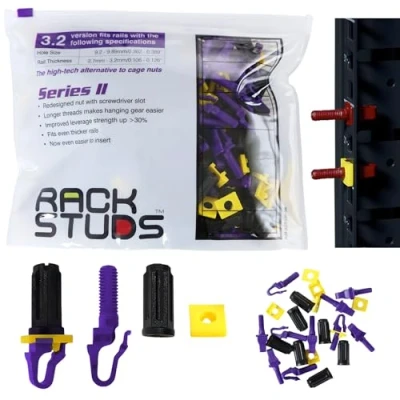 Abbildung von Rackstuds P100 Rack Mount Solution II Hardware Muttern und Schraubenersatz für Server Schienen, 19&quot; Quadratgestanzte Vertikalschienen, Käfigmuttern Ersatz, Lila 3,2 mm/0,126&quot;, 100er Pack