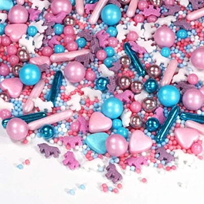 Abbildung von STREUSEL Einhorn rosa hellblau 90g von GLÜCK bunte Zuckerstreusel Sprinkles perfekt als Tortendeko und Plätzchen Weihnachten Deko für Kindergeburtstag Kinder Torte Kuchen Cupcakes