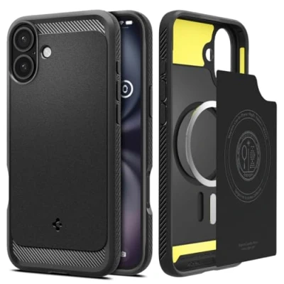 Abbildung von Spigen Rugged Armor MagFit Hülle für iPhone 16 Plus, Kompatibel mit MagSafe Zubehör Schwarz