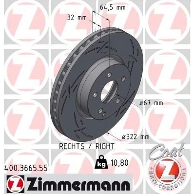 Abbildung von ZIMMERMANN Bremsscheibe MERCEDES BENZ: C Klasse Limousine, E T modell, Limousine 400.3664.55 0004211212,000421121207,2044210812