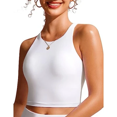 Abbildung von CRZ YOGA Damen Racerback Swim Top Bikini Oberteil Schnell Trocknend Padded Swimsuit Weiss 42