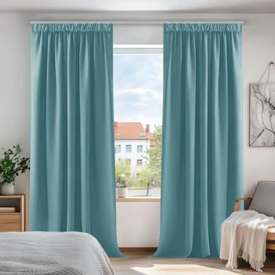Abbildung von Deconovo Vorhang Verdunkelung Wohnzimmer Thermogardine Kräuselband Gardinen Schlafzimmer, 245x140cm(HöhexBreite), Himmelblau, 2er Set