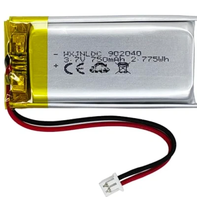 Abbildung von DC 3.7V 750mAh 902040 wiederaufladbare Lithium Polymer Batterie passend für DIY 3.7 5V elektronische Produkte mit eingebautem 2 Draht Batterieaustausch und LED Leuchten
