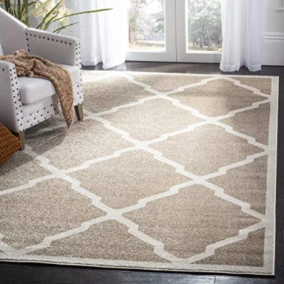 Abbildung von SAFAVIEH Geometrisch Teppich für Wohnzimmer, Esszimmer, Schlafzimmer Amherst Collection, Kurzer Flor, Weizen und Beige, 91 X 152 cm