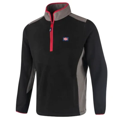 Abbildung von Lee Cooper Arbeitskleidung Mens Zip Neck Thermal Anti Pill Fleece Arbeit Pullover Top mit reflektierendem Detail, Schwarz / Grau, Mittel
