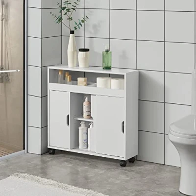Abbildung von en.casa Badkommode, »Lumijoki« Badezimmerschrank Mehrzweckschrank mit Rollen Weiß