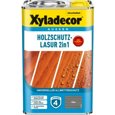 Abbildung von Xyladecor Holzschutz Lasur 2 in 1, grau, 4L