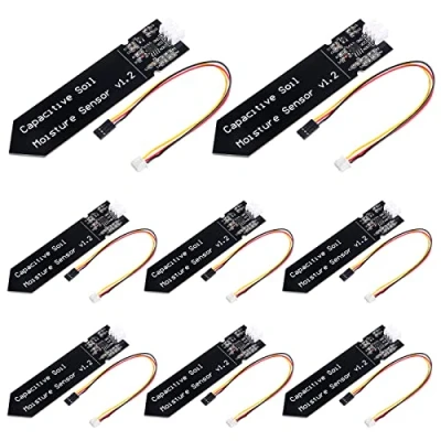 Abbildung von 8Pcs kapazitiver Bodenfeuchtigkeitssensor Korrosionsbeständiges Modul Breites Spannungskabel Analoger für Feuchtigkeitserkennung Gartenpflanzen Bewässerung DIY Kit