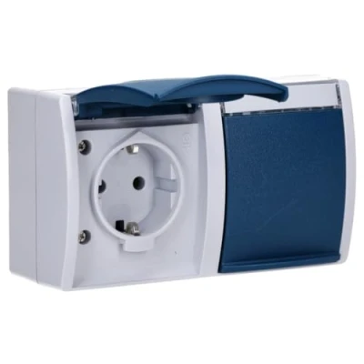 Abbildung von Busch Jaeger 20/2 EWN 53 SCHUKO Steckdose 2 fach Grau ocean (IP 44) 2CKA002084A0703