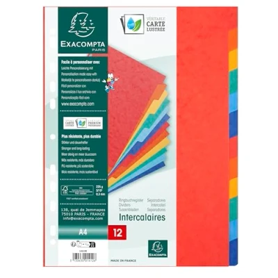 Abbildung von Exacompta 1412E Premium Register für DIN A4 aus starkem Colorspankarton 12 teilig volle Höhe 22 x 29,7 cm vollfarbig 2 6 Farben mit Indexseite zum selbstgestalten Trennblätter Trennstreifen