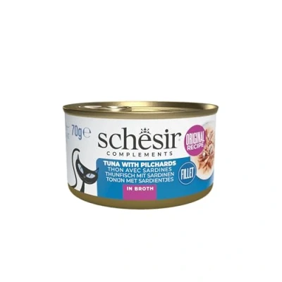 Abbildung von Schesir Katzenbouillon 70 g Katzenfutter Thunfisch&amp;Sardinen Dose...
