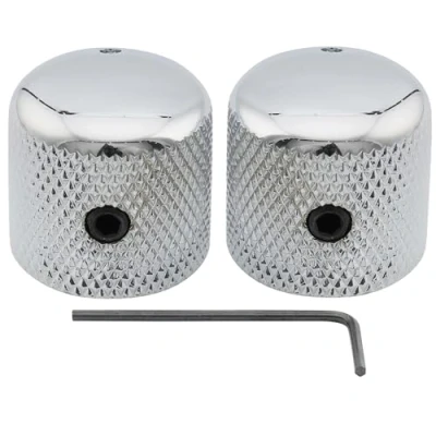 Abbildung von Musiclily Pro 1/4&quot; Stahl Fein Rändel Potiknopf Dome Knobs mit Schraubbar und Indikator Punkt Universeller Fitting für E Gitarre oder Bass, Chrom (2 Stück)