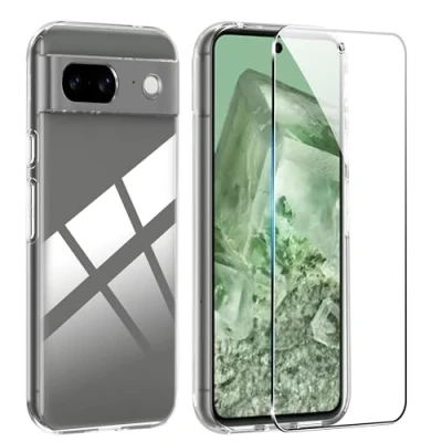 Abbildung von FDHYFGDY Schutzhülle für Google Pixel 8a Hülle + 1 Stück Panzerglas Schutzfolie, transparente stoßfeste Silikon Handyhülle, klare, dünne, weiche TPU Stoßstangenabdeckung Case