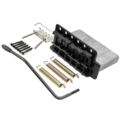 Abbildung von Musiclily Pro 56,5mm Vintage Tremolo Stahl Saitenreiter für Fender American Strat Style E Gitarre, Schwarz