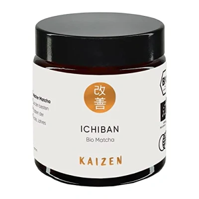 Abbildung von Kaizen® Ichiban Bio Matcha Tee Contest Ceremonial Grade voll beschattet Direktimport aus der Präfektur Kagoshima/Japan 30g Dose mit UV &amp; Sauerstoffschutz