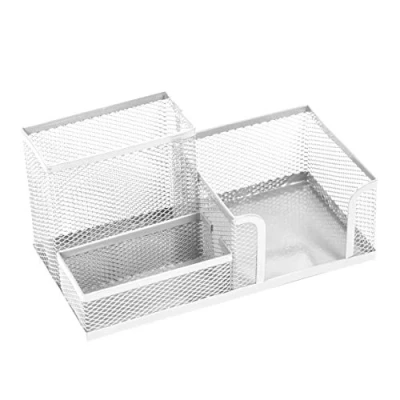Abbildung von Leviatan Schreibtisch Organizer Stiftehalter Stifteköcher Tisch aus Metall Büroablage mit Zettelhalter Mesh 205x103x98mm Perlmuttfarben
