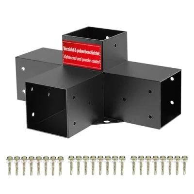 Abbildung von SOTECH Mittelverbinder 90 x mm (4 Wege Verbinder) vierkant Stahl verzinkt und schwarz pulverbeschichtet für höchsten Korrosionsschutz, Mittelverlängerung Aluminium Holzkonstruktionen