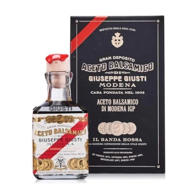 Abbildung von Giuseppe Giusti Il Banda Rossa Aceto Balsamico di Modena IGP Balsamessig aus 5 Goldmedaillen Cubicaflasche in Geschenkpackung (1 x 0.25 l)