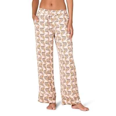 Abbildung von Amazon Essentials Damen Pyjamahose aus Satin in normaler Passform voller Länge, Blassrosa Zartrosa Leopardenmuster, S