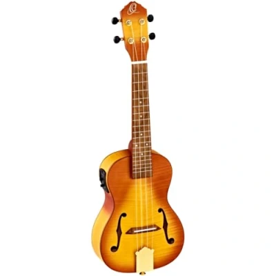 Abbildung von Ortega Guitars Konzert Ukulele elektro akustisch Custom Built Series in Violinenoptik inklusive Gigbag geflammtes Ahornholz, Okoumé (RUSL HSB)