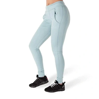 Abbildung von Gorilla Wear Vici Pants hellblau leichte Jogginghose mit Logo Aufdruck bequem zum Sport Alltag Freizeit Workout Training Atmungsaktiv aus Polyester Spandex, L