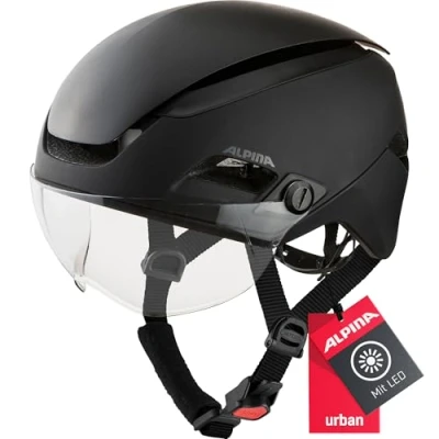 Abbildung von ALPINA ALTONA Extrem Leichter, Beleuchteter &amp; Belüfteter Fahrradhelm Mit Hochwertigem Visier Für Erwachsene, black stealth matt, 57 62 cm