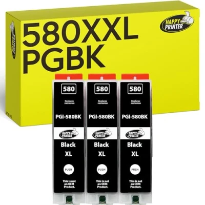 Abbildung von Happy Printer 3 Druckerpatronen kompatibel mit Canon PGI 580 PGBK für Pixma TR7500 TR7550 TR8500 TR8550 TS6100 TS6150 TS6151 TS6300 TS6350 TS8100 TS8150 TS8151 TS8152 TS8350 TS9150