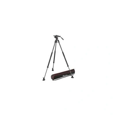 Abbildung von Manfrotto Nitrotech Videokopf der Serie 608 kombiniert mit Einzelrohr Kamerastativ 635 Schnellverstellung aus Premium Kohlefaser, ideal für DSLR Digitalkameras/Video Blogger