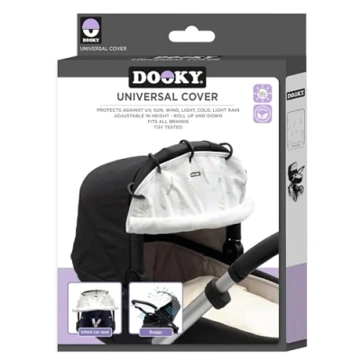 Abbildung von Dooky Sonnenschutz für Kinderwagen, Buggy &amp; Babyschale Tuscany Weiss Sonnensegel Wetterschutz, Windschutz und Regenschutz Kinderwagen Sonnenschirm Baumwolle LxBxH = 26x3x18 cm