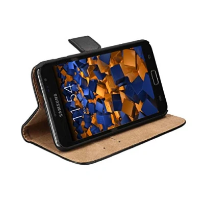 Abbildung von mumbi Echt Leder Bookstyle Case kompatibel mit Samsung Galaxy Note Hülle Tasche Wallet, schwarz