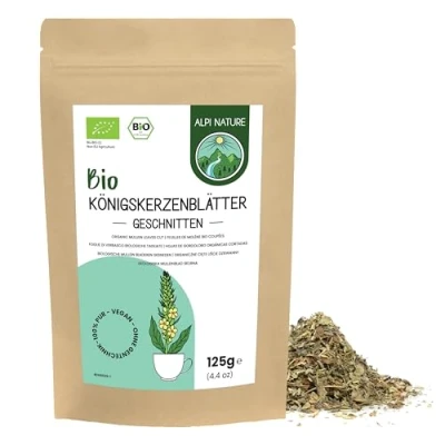 Abbildung von Königskerze Blätter bio 125g von Alpi Nature, Mullein, Pflanze getrocknet und geschnitten, Tee lose, Königskerzenblätter zur Zubereitung Kräutertee