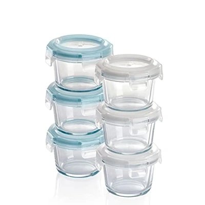 Abbildung von Grizzly Frischhaltedose Mini Glas Vorratsdosen 6x 130 ml luftdicht, rund mit Click Verschluss, (6 tlg), Ideal für Babybrei, Beikost &amp; Dips
