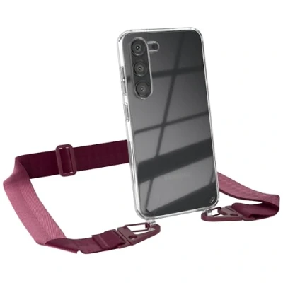 Abbildung von EAZY CASE Hülle mit Band kompatibel Samsung Galaxy S23 Handyhülle Umhängeband für Silikonhülle Transparent Schutzhülle Handykette zum Umhängen Handykordel Smartphone in Rot Dunkel