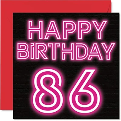 Abbildung von Lustige Geburtstagskarte zum 86. Geburtstag für Männer und Frau Neon Glow Happy Birthday Karte Papa Mama Großvater Opa Oma Onkel Tante, 145 mm x Grußkarten,