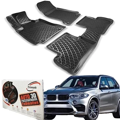 Abbildung von Trimak Passgenau 3D Fussmatten kompatibel mit BMW X5 F15 2013 2018 Auto Zubehör 1. und 2. Reihe Gummimatten Autos TPE Allwetter Geruchlos rutschfest Vorne Hinten Schwartz
