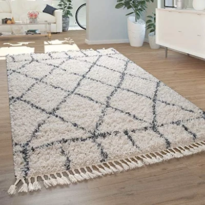 Abbildung von Paco Home Hochflor Teppich &quot;Nador 755&quot;, rechteckig, weicher Shaggy mit Rauten Design und Fransen
