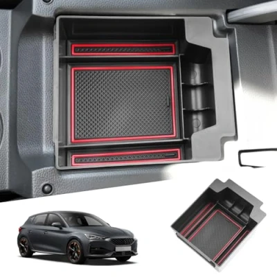 Abbildung von SHAOHAO seat ateca FR 2016 2017 2018 2019 2020 2021 2022 2023 2024 Mittelkonsole Armlehne Aufbewahrungsbox Mittelarmlehne Organizer Tray zubehör (Rot)